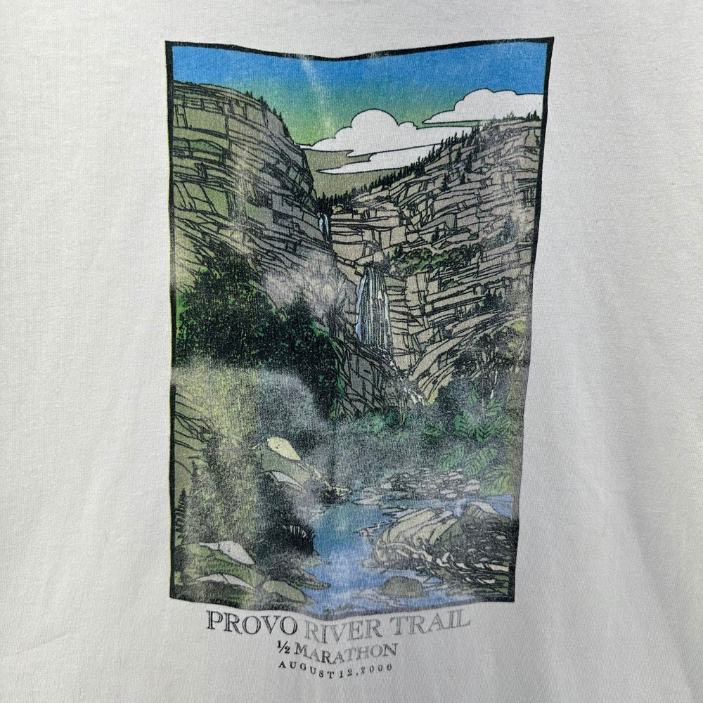 2000 Utah Provo River Trail Marathon White Shirt XL VTG Tourist Y2K Skater Sk8